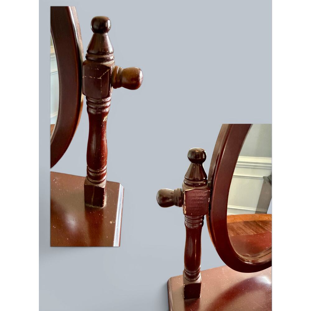 Vintage Style Vanity Mirror w Drawer-Traditional Tabletop-Mahogany Tone-Classic - Picture 7 of 10